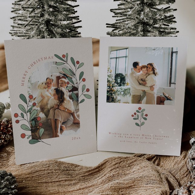 Boho Holly Family Photo Christmas Card (Creator Uploaded)