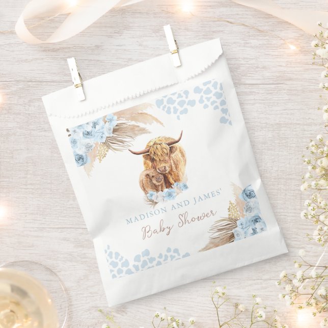 Boho Holy Cow Blue Pampas Grass Boy Baby Shower Favor Bag (Clipped)