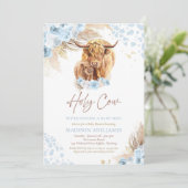 Boho Holy Cow Blue Pampas Grass Boy Baby Shower Invitation (Standing Front)