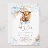 Boho Holy Cow Blue Pampas Grass Boy Baby Shower Invitation (Front)