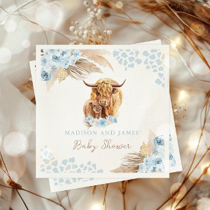 Boho Holy Cow Blue Pampas Grass Boy Baby Shower Napkins