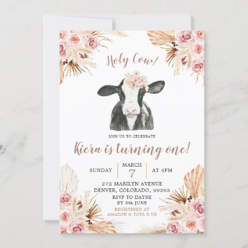 Boho Holy Cow Girl Birthday Invitation