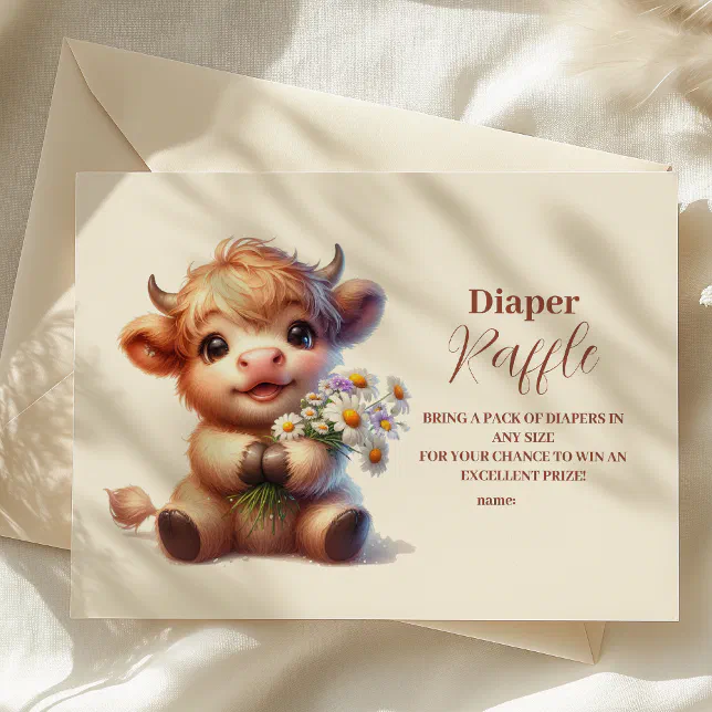 Dancing Cow Raffle Boho Holy Cow Highland Cow Baby Raffle Diapper Enclosure Card | Zazzle