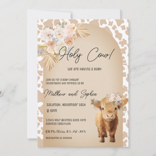 Boho Holy Cow Highland Cow Baby Shower Invitation | Zazzle