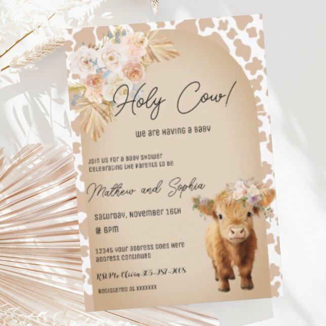 Boho Holy Cow Highland Cow Baby Shower Invitation (Creator Uploaded)