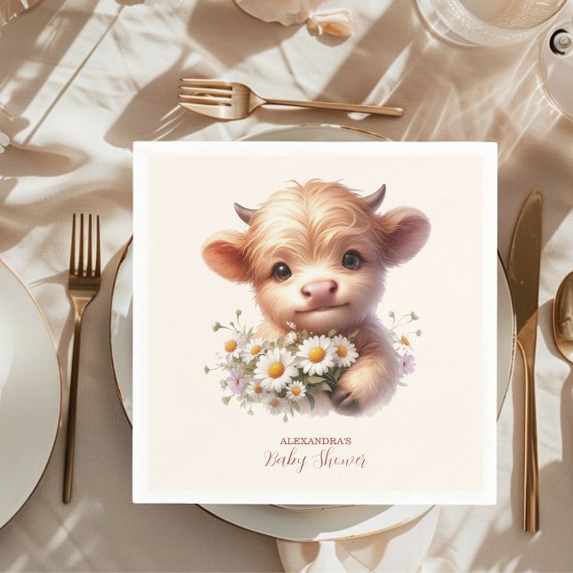 Boho Holy Cow Highland Cow Baby Shower Napkins (Creator Uploaded)