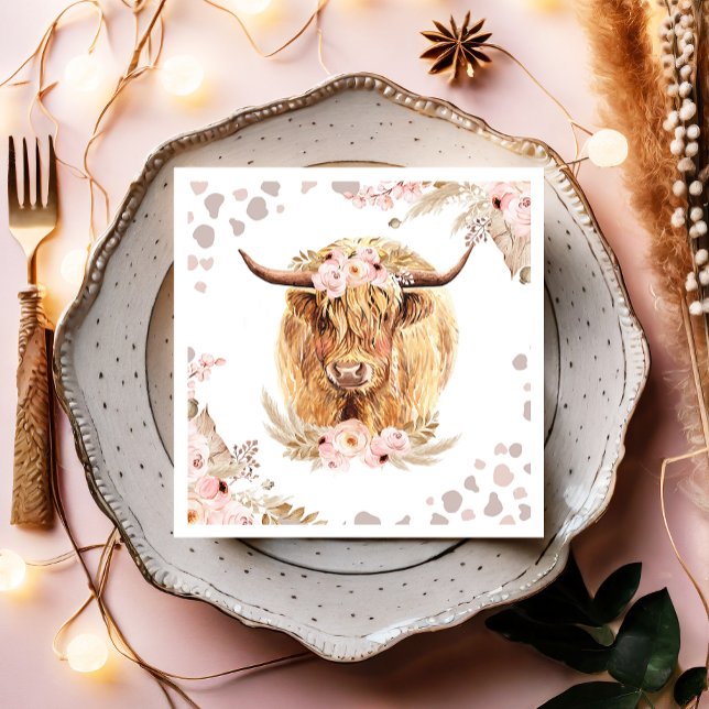 Boho Holy Cow Highland Pampas 1st First Birthday   Napkins (Creator Uploaded)