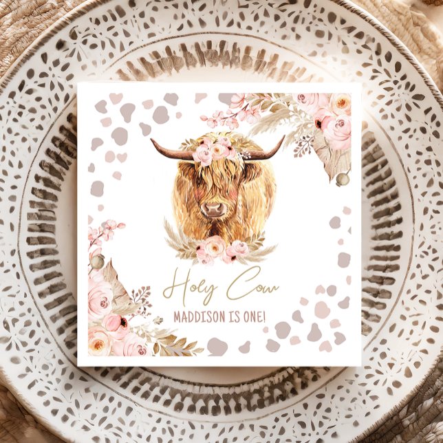 Boho Holy Cow Highland Pampas 1st First Birthday   Napkins (Creator Uploaded)