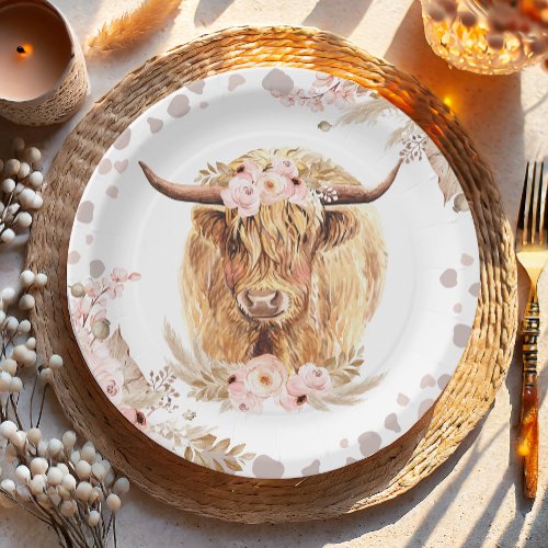 Boho Holy Cow Highland Pampas 1st First Birthday   Paper Plates