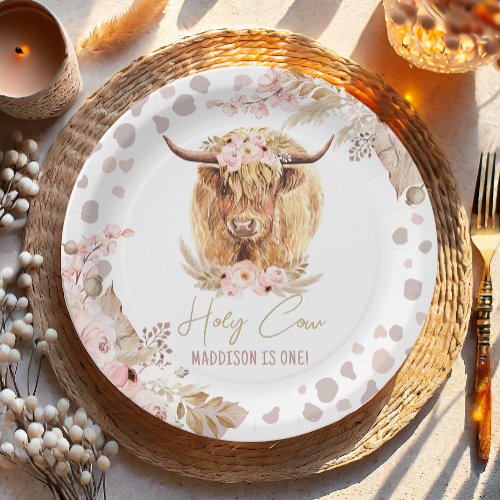 Boho Holy Cow Highland Pampas 1st First Birthday   Paper Plates