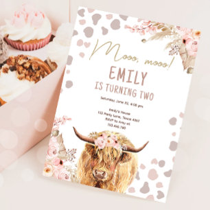 Boho Holy Cow Highland Pampas Farm Girl Birthday Invitation