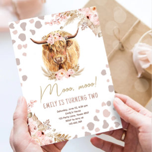 Boho Holy Cow Highland Pampas Farm Girl Birthday Invitation