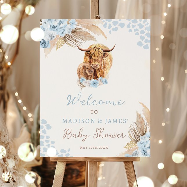 Boho Holy Cow Pampas Grass Boy Baby Shower Welcome Poster (Creator Uploaded)