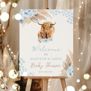 Boho Holy Cow Pampas Grass Boy Baby Shower Welcome Poster