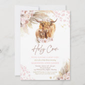 Boho Holy Cow Pink Pampas Grass Girl Baby Shower Invitation (Front)