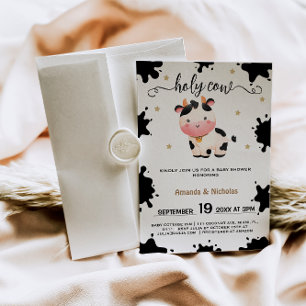 Boho Holy Cow & Stars Baby Boy Shower Invitation