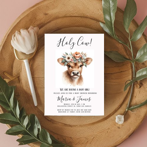 Boho Holy Cow Watercolor Baby Shower Invitation