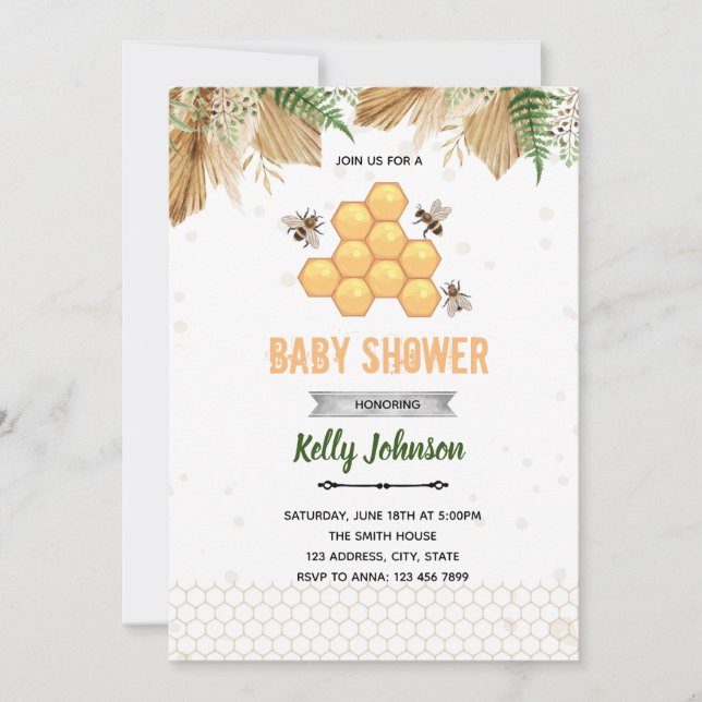 Boho honey bee party Invitation (Front)