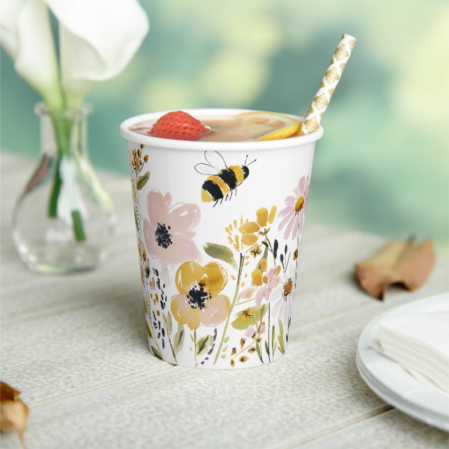 Boho Honey Bee & Wildflower Baby Shower Paper Cups (Insitu)