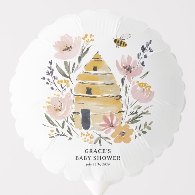 Boho HoneyBee & Wildflower Baby Shower Balloon (Front)