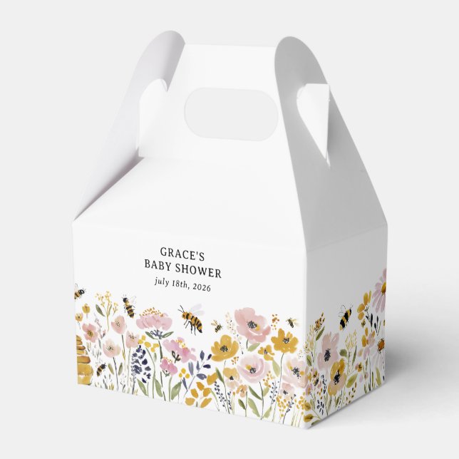 Boho HoneyBee & Wildflower Baby Shower Favor Boxes (Front Side)