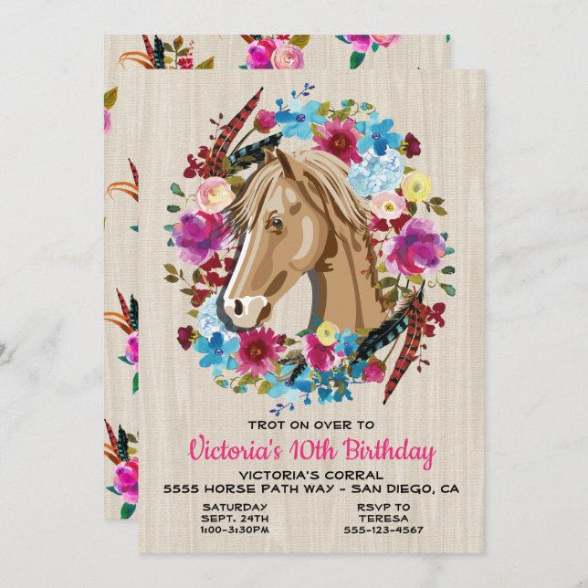 Boho Horse Birthday Party Invitation (Front/Back)