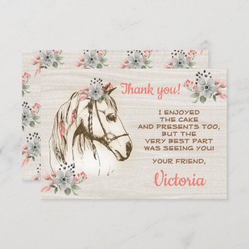 Boho Horse Birthday Party Thank you note Invitation