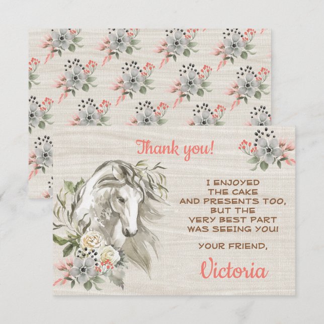 Boho Horse Birthday Party Thank you note Invitation (Front/Back)