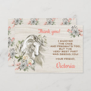 Boho Horse Birthday Party Thank you note Invitation