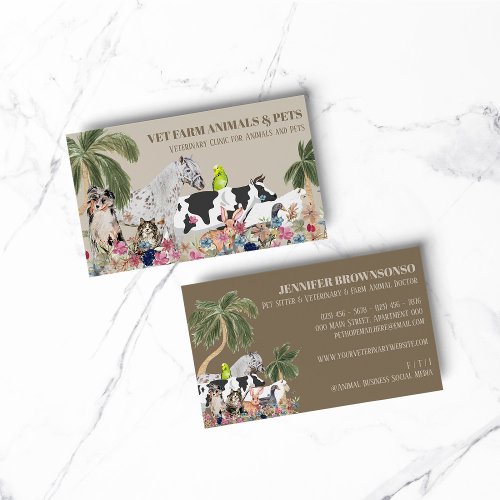 Boho Horse Cow Sheep Dog Cat Bird Rabbit Duck Palm Business Card