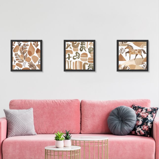 Boho horse Rock Leaf Botanical art style Modern Wall Art Sets (Livingroom)