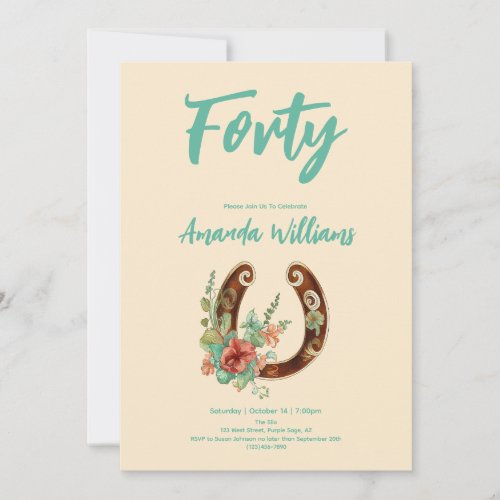 Boho Horseshoe Wildflowers Fortieth Birthday Invitation