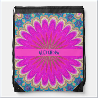 Boho Hot Pink Mandala Drawstring Bag
