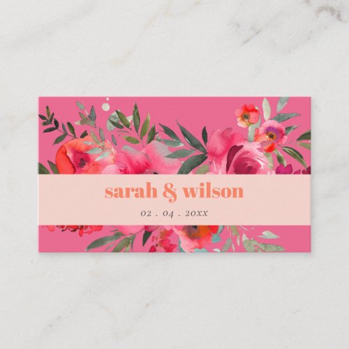 Boho Hot Pink Orange Floral Wedding Website Enclosure Card