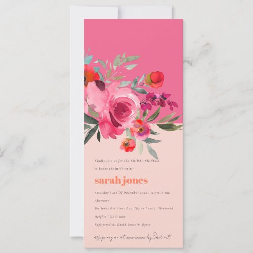 Boho Hot Pink Watercolor Floral Bridal Shower Invitation