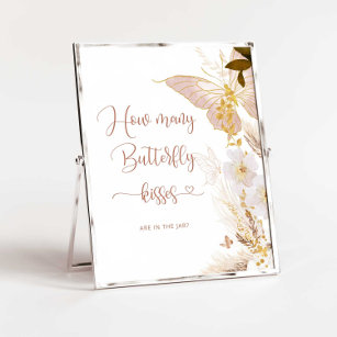 Boho How many butterfly kisses baby shower game Poster