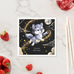 Boho Howling Wolf Birthday Napkins