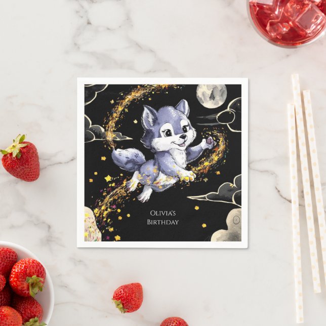 Boho Howling Wolf Birthday Napkins (Insitu)