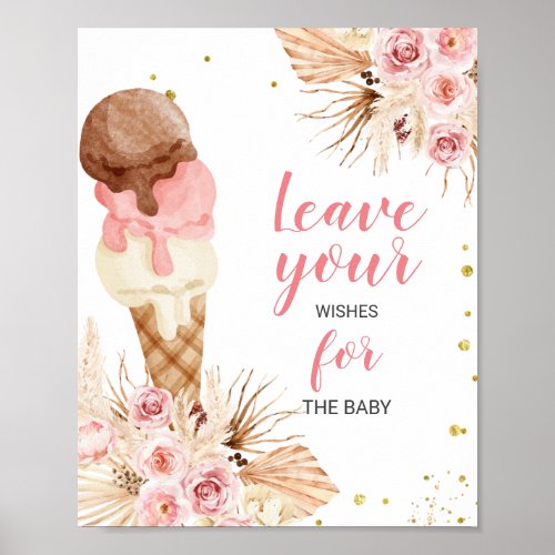 Boho Ice Cream Baby Shower Wishes for Baby Sign  