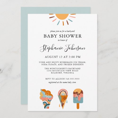 Boho Ice Cream Backyard Baby Shower Invitation
