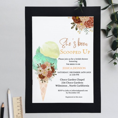 Boho ice cream bridal shower shes been scooped up invitation