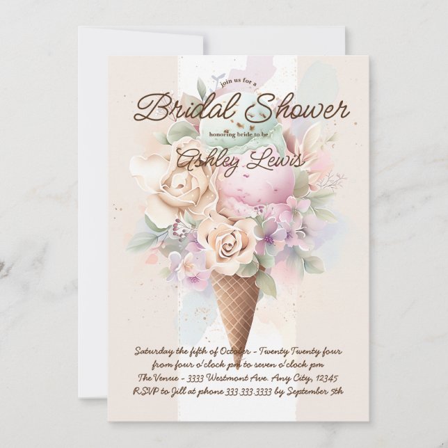Boho Ice cream cone Flower ice cream cone Invitation (Front)