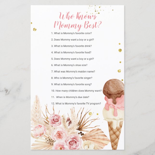 Boho Ice Cream Floral Who Knows Mommy Best Game (Front)