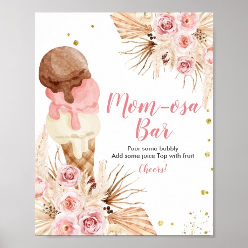 Boho Ice cream Pampas Grass Girl Momosa Bar Sign