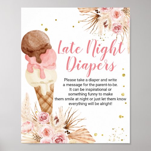 Boho ice cream Pampas Grass Late Night Diapers Poster