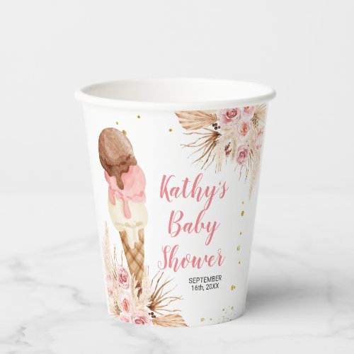 Boho ice cream Pampas Grass White Paper Cups