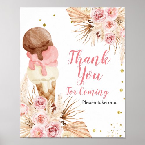 Boho Ice cream Thank you for coming Favor Sign