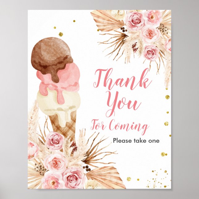 Boho Ice cream Thank you for coming Favor Sign (Front)