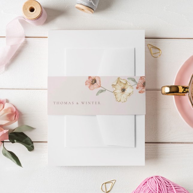 Boho Icelandic Watercolor Iceland Poppy Flowers Invitation Belly Band (Boho Icelandic Watercolor Iceland Poppy Flowers Invitation Belly Band)