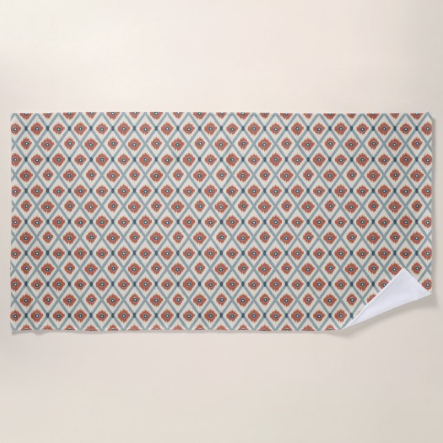 Boho Ikat Diamond Geometric Seamless Pattern  Beach Towel (Front)